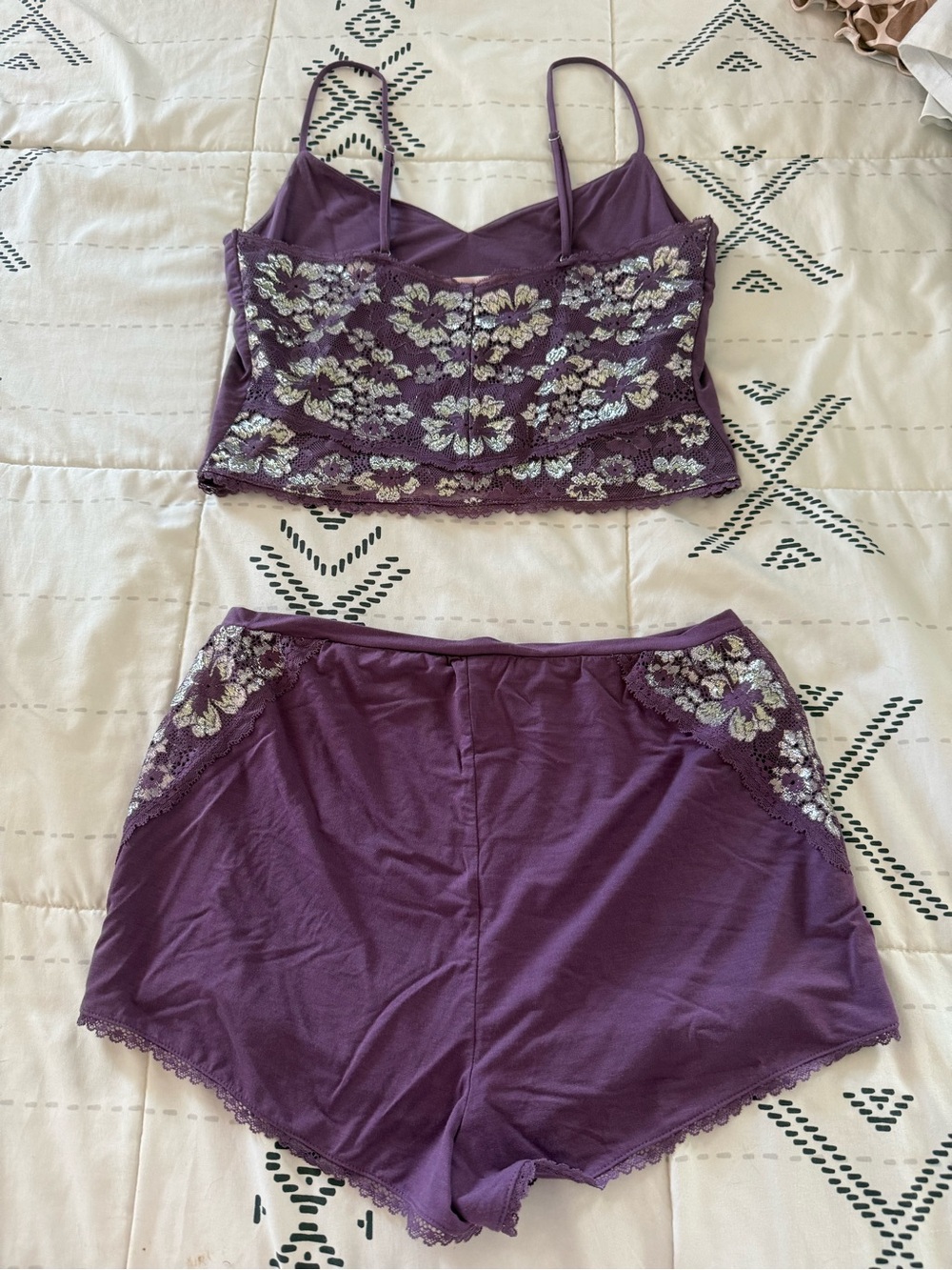 Purple Embroidered Lounge Cami & Short Set - Women's Intimates